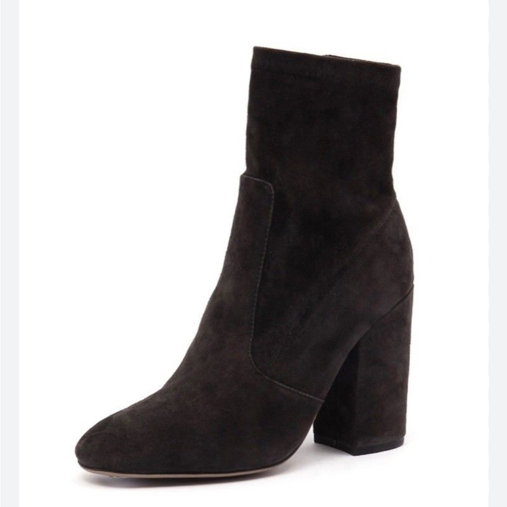 Elegant Black Suede leather Ankle Boots stretch bootie side zip block heel y2k
